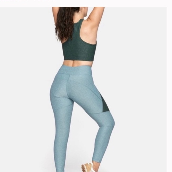 Outdoor Voices Two Tone 3/4 Hunter Green Slate Blue Warmup Leggings L - Picture 3 of 8